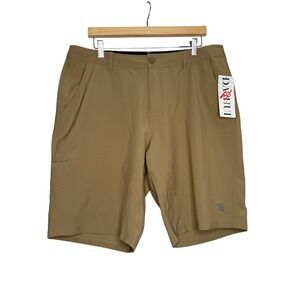 DaHui Mens Khaki Flat Lock Stitched 4 Way Stretch Board Shorts Size 36 Surf
